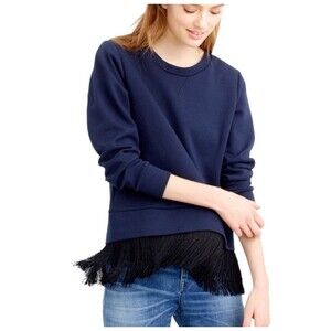 J. Crew Sweatshirt with Fringe Hem Navy Blue size XS NWT